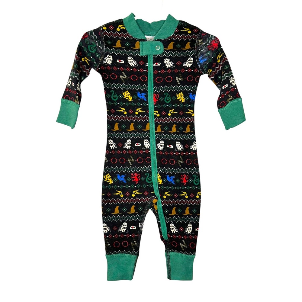 Hanna Andersson Harry Potter Sleeper Kids 3-6M Green Fair Isle Organic Cotton